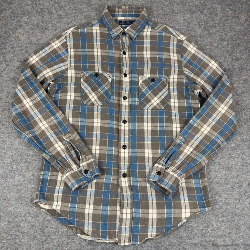 Polo Ralph Lauren Button Down Shirt Flannel Double Pocket Plaid Mens Medium M